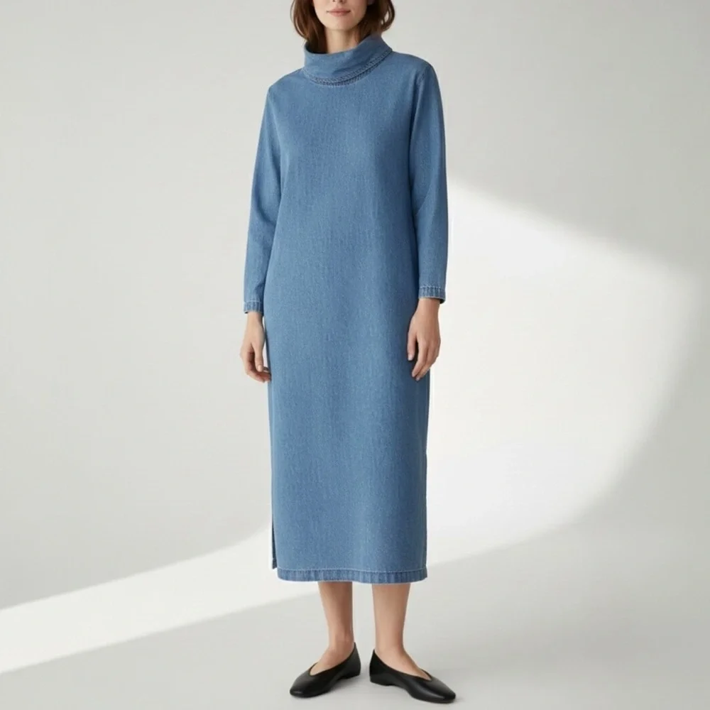 Vintage 90s Denim Maxi Dress Size Small Long Sleeve Coldwater Creek - Picture 10 of 10